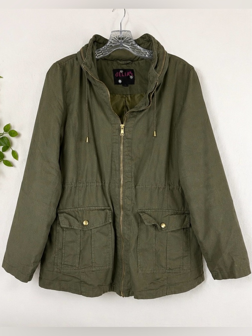 dELiA*s Utility Jacket Army Green Hooded Field Jacket Y2K Large